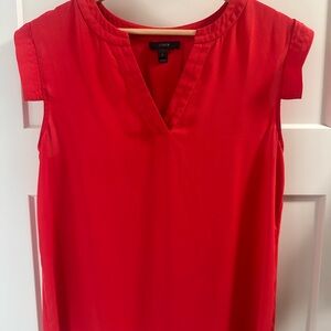 J. Crew Red Cap Sleeve Mandarin Collar Blouse